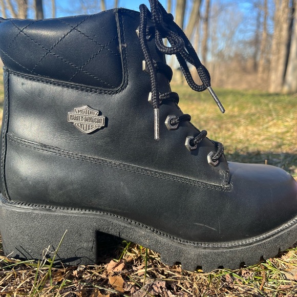 NWOB Vintage 90s Harley-Davidson Lace Up Boots 🖤🧡 - Picture 3 of 8
